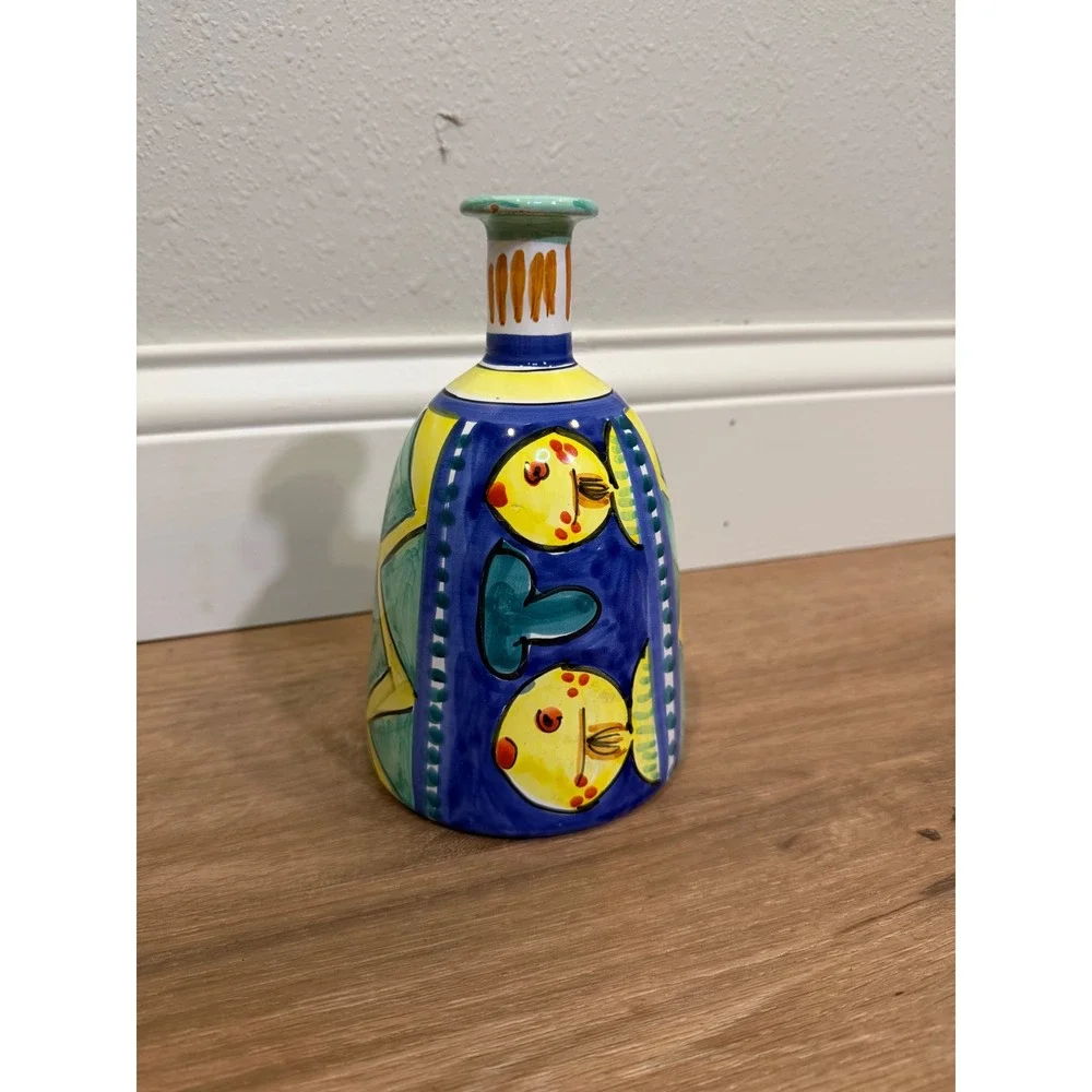 Duca di Camastra Italian Ceramic Vase Fish Blue Yellow Mediterranean Pottery VTG